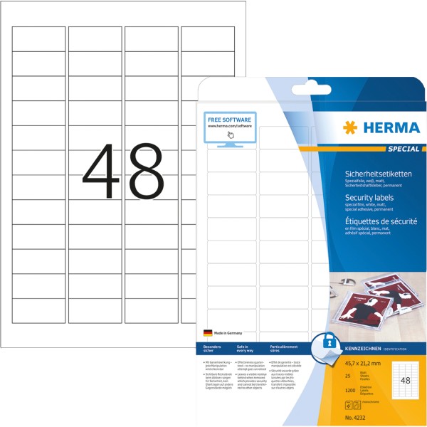 HERMA Etikett Sicherheit 4232 45,7x21,2mm weiß 1.200 St./Pack.