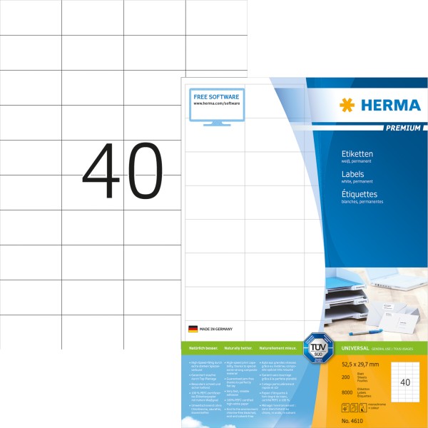 HERMA Etikett Premium 4610 52,2x29,7mm weiß 8.000 St./Pack.