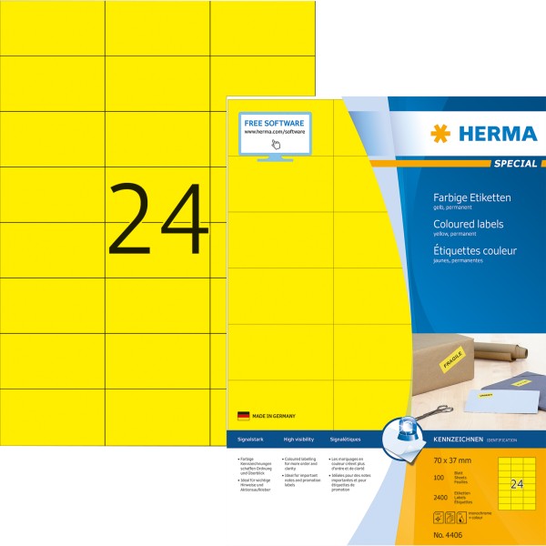 HERMA Etikett 4406 70x37mm gelb 2.400 St./Pack.