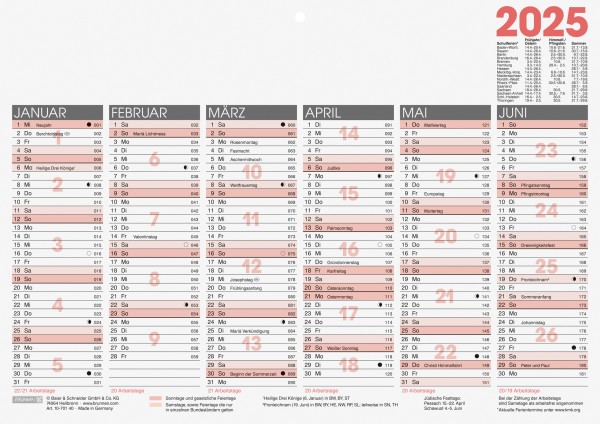 Brunnen Tafelkalender 1070140, 1 Seite = 6 Monate