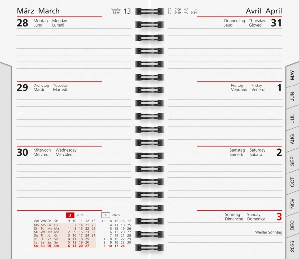 Wochen-Ersatzkalendarium Taschenkalender Blattgröße 8,7 x 15,3 cm