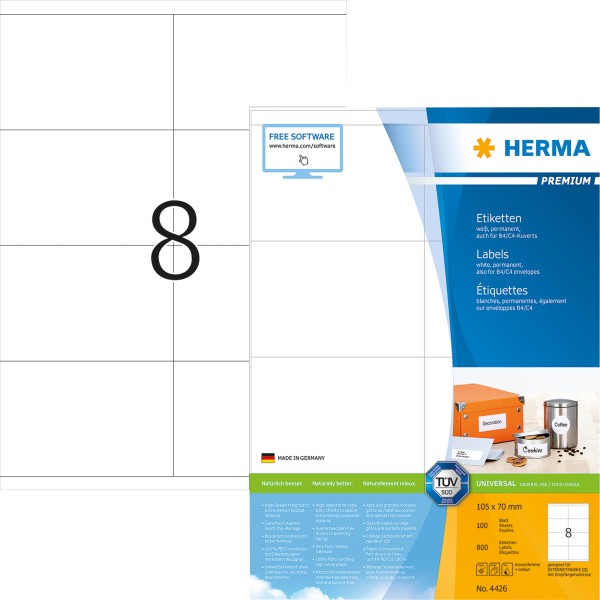 HERMA Etikett PREMIUM 4426 105x70mm weiß 800 St./Pack.