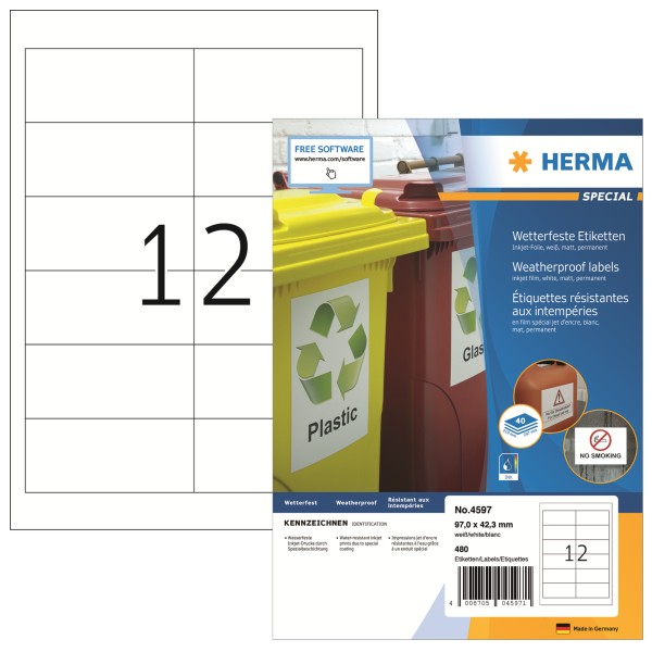 HERMA Etikett 4597 97x42,3mm ws 480 St./Pack.