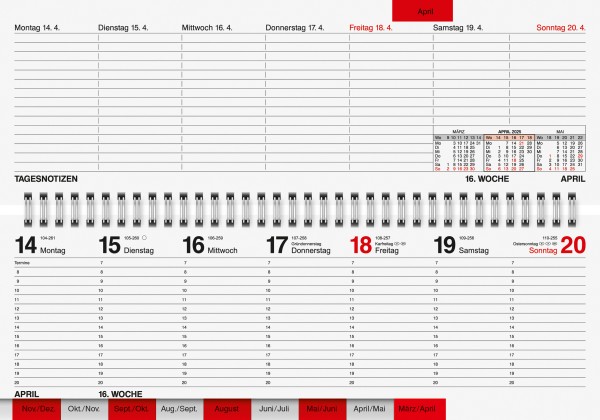 Wochenkalender Tischkalender Blattgröße 30,5 x 10,5 cm Septant