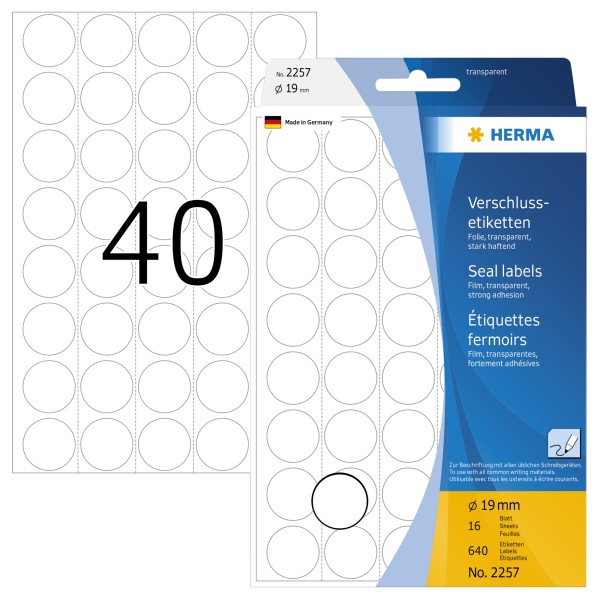 HERMA Verschlussetikett 2257 19mm transparent 640 St./Pack.