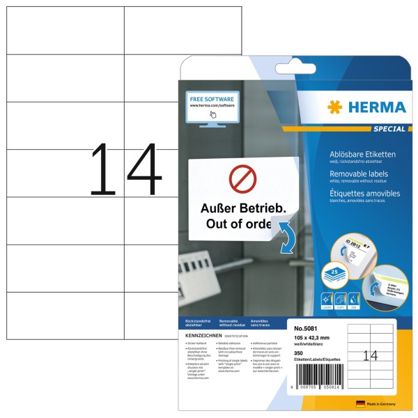 HERMA Etikett 5081 105x42,3mm ablösbar ws 350 St.