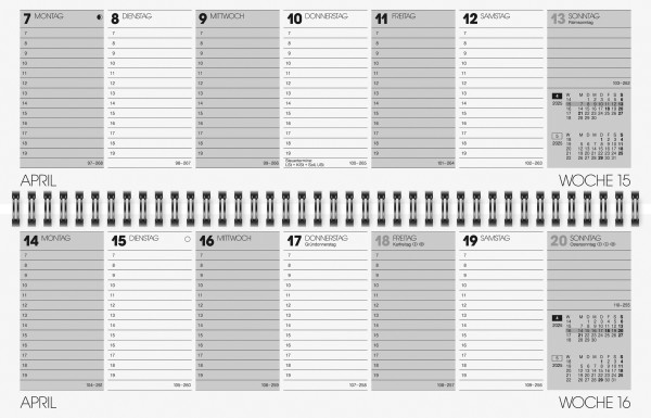 Brunnen Querterminkalender "Metallico" 1077101, 1 Seite = 1 Woche