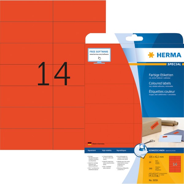 HERMA Etikett SPECIAL 5059 105x42,3mm rot 280 St./Pack.