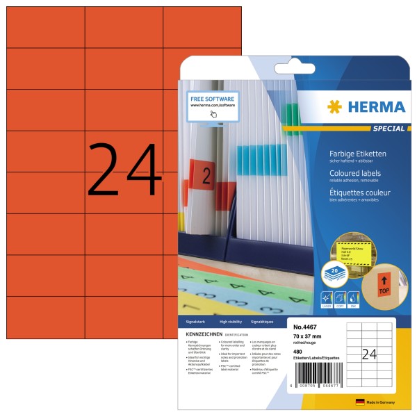 HERMA Etikett SPECIAL 4467 70x37mm rot 480 St./Pack.