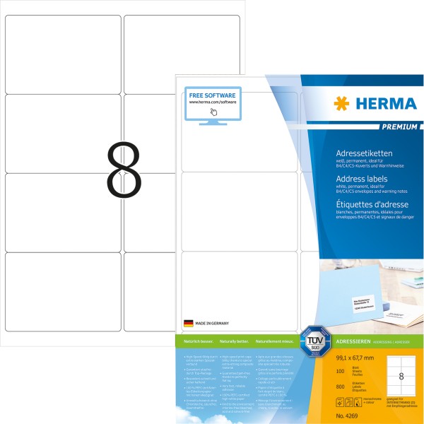 HERMA Etikett PREMIUM 4269 99,1x67,7mm weiß 800 Etik./Pack.