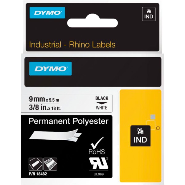 DYMO Schriftbandkassette Rhino ID1 18482 9mmx5,5m sw auf ws