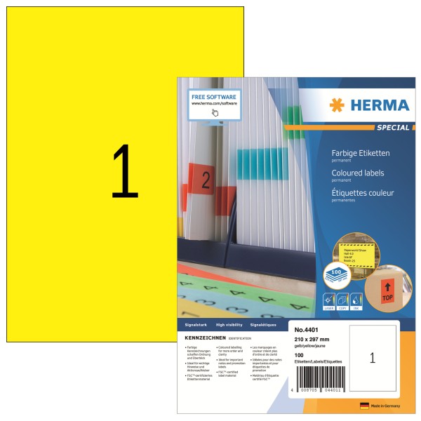 HERMA Etikett SPECIAL 4401 210x297mm gelb 100 St./Pack.